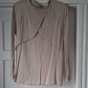 Giorgio Armani Beige Long-Sleeve Draped Blouse